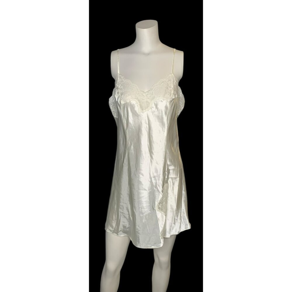 VTG Morgan Taylor Intimates White Satin & Lace Slip Dress Chemise Nightgown S